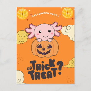 Postal Festiva Fiesta de Halloween Truco o Trato Axolotl Calabaza