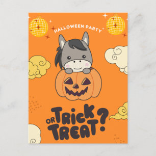 Postal Festiva Fiesta de Halloween Truco o trato Burro Calabaza F