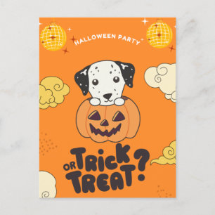 Postal Festiva Fiesta de Halloween Truco o Trato Dálmata Calabaza