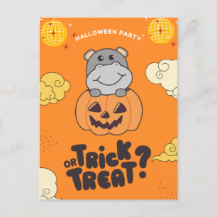 Postal Festiva Fiesta de Halloween Truco o Trato Hipopótamo Calab
