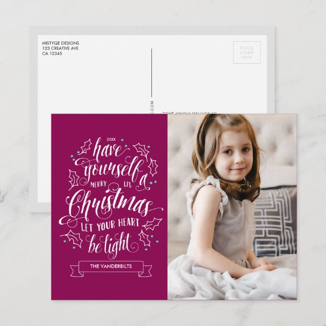 Postal Festiva Fiesta de Navidades Hand Lettered Merry Li (Anverso / Reverso)