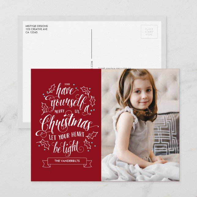 Postal Festiva Fiesta de Navidades Hand Lettered Merry Li (Anverso / Reverso)