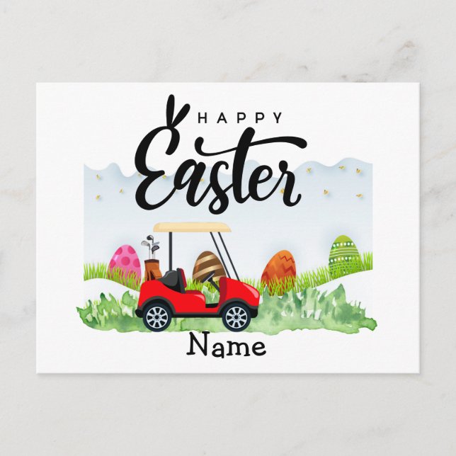Postal Festiva Fiesta de Pascua de Golf para los golfistas (Anverso)
