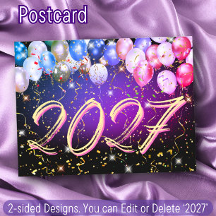 Postal Festiva Fiestas de Globos Coloridos Confeti Feliz Año Nuev