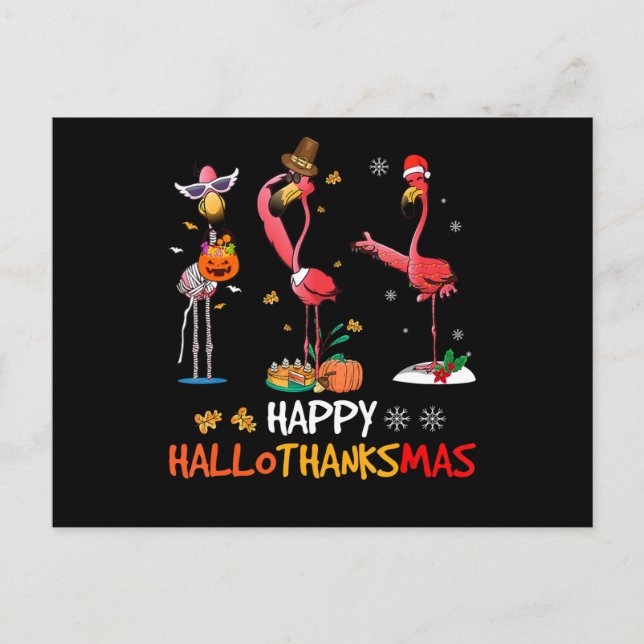 Postal Festiva Flamencos | Flamingo Happy HalloGracias (Anverso)