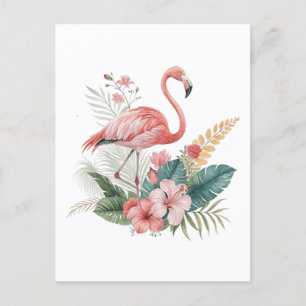 Postal Festiva Flamingo Con Flores