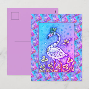 POSTAL FESTIVA FLAMINGO DE PUNTO DE POLKA, COLORIDO ST. EL DÍA DE