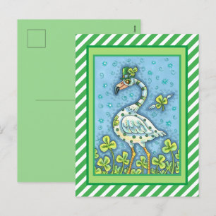 POSTAL FESTIVA FLAMINGO DE PUNTO DE POLKA VERDE, FUNNY ST. EL DÍA