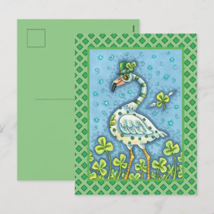 POSTAL FESTIVA FLAMINGO DE PUNTO DE POLKA VERDE, FUNNY ST. EL DÍA