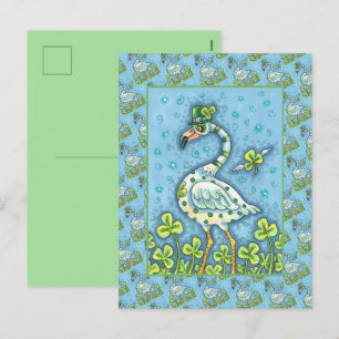 POSTAL FESTIVA FLAMINGO DE PUNTO DE POLKA VERDE, FUNNY ST. EL DÍA