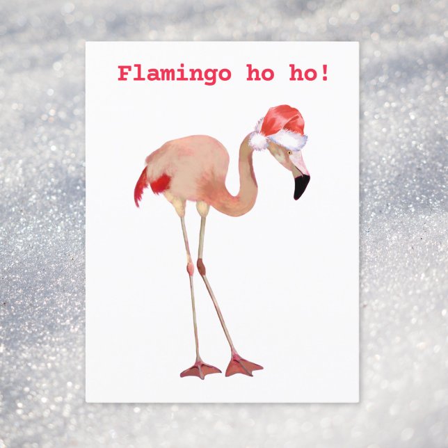 Postal Festiva Flamingo ho ho pun acuarela Navidades graciosos (Subido por el creador)