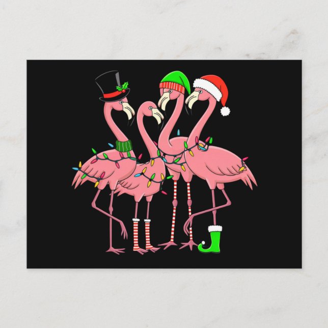 Postal Festiva Flamingo Merry Christmas Funny Flamingo Lover Rega (Anverso)