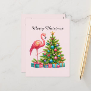 Postal Festiva Flamingo rosa de las estaciones