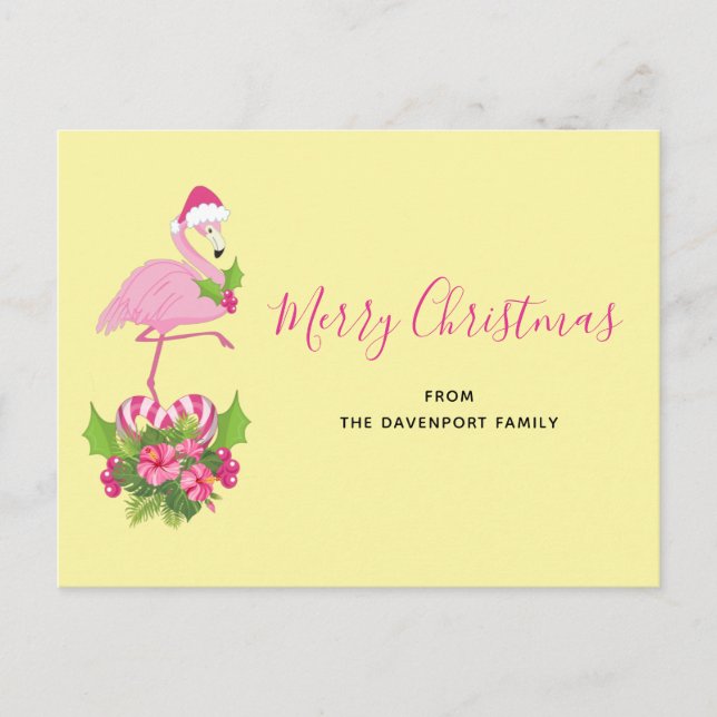Postal Festiva Flamingo rosa en Santa Hat Navidades caprichosos (Anverso)