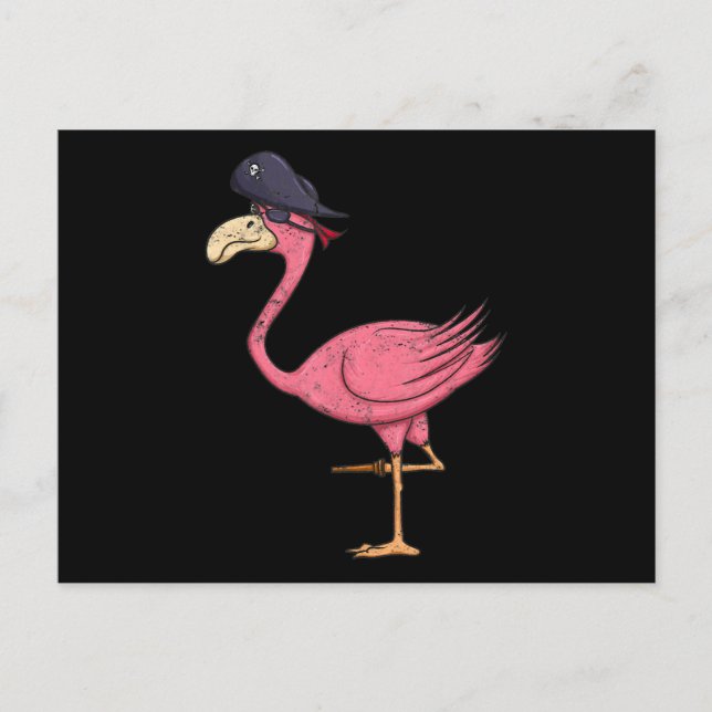Postal Festiva Flamingo Rosado Pirata Con Eyepatch Halloween (Anverso)
