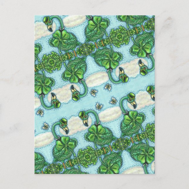 POSTAL FESTIVA FLAMINGO VERDE IRLANDÉS, CUTE FELIZ ST. EL DÍA DE  (Anverso)