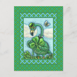 POSTAL FESTIVA FLAMINGO VERDE IRLANDÉS, CUTE FELIZ ST. EL DÍA DE