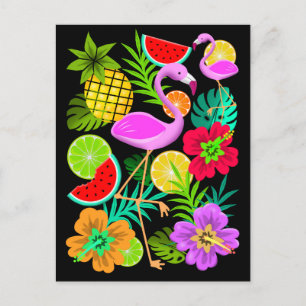 Postal Festiva Flamingo y Frutos de Verano Fun Pa Holiday Postcar