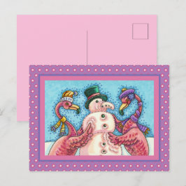 POSTAL FESTIVA FLAMINGOS DE COLOR ROSA HACEN PÁJAROS DE NAVIDADES