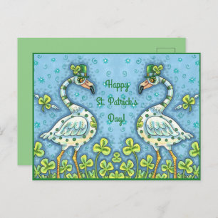 POSTAL FESTIVA FLAMINGOS DE PUNTO VERDE DE POLKA, DIVERTIDO ST. E