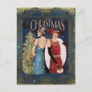 Postal Festiva Flappers Vintage Christmas