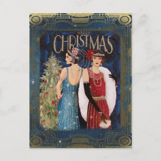 Postal Festiva Flappers Vintage Christmas (Anverso)