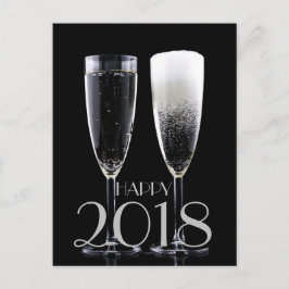 Postal Festiva Flauta de champán blanca negra de la Feliz Año