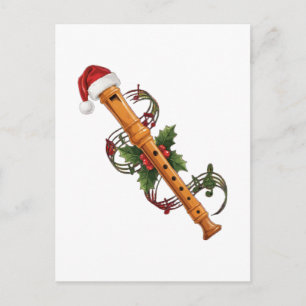 Postal Festiva Flauta Grabadora Instrumento Santa Sombrero Navida