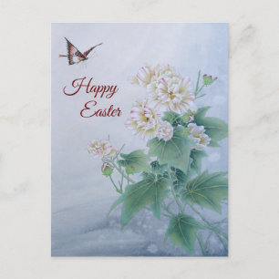 Postal Festiva Flor china con mariposa