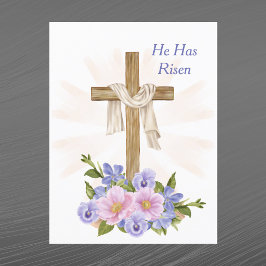 Postal Festiva Flor cristiana de la Cruz Púrpura de Pascua