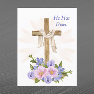 Postal Festiva Flor cristiana de la Cruz Púrpura de Pascua