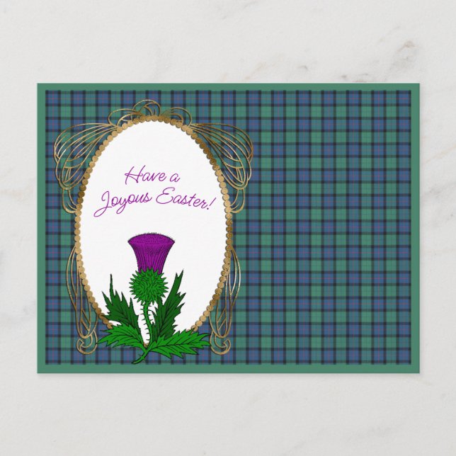 Postal Festiva Flor de Escocia Escocia Tartán Pascua (Anverso)