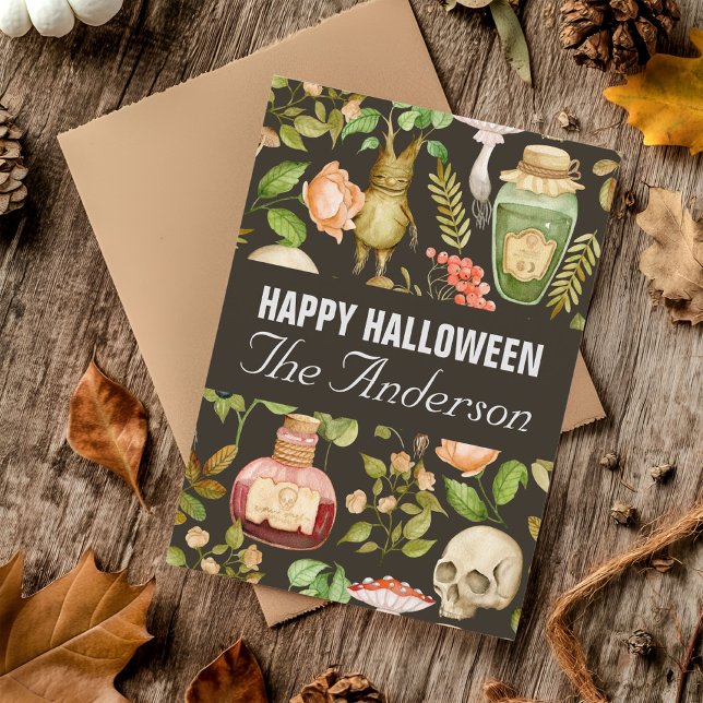 Postal Festiva Flor de hongo en planta de cráneo Resumen Hallowee (Subido por el creador)