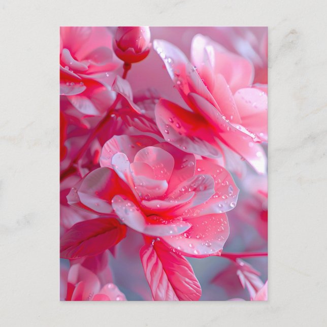 Postal Festiva Flor rosa Rubor Raindrop (Anverso)