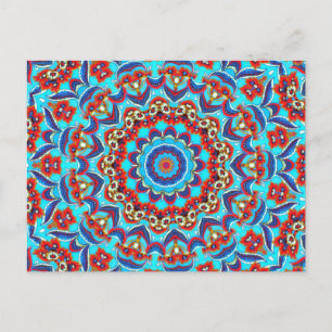 Postal Festiva Floral azul de hoja Verde azulada Mandala Boho