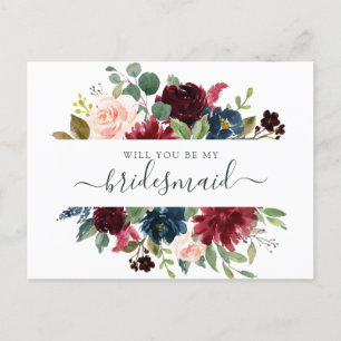 Postal Festiva Floral Burgundy Navy Bouquet Serás Mi