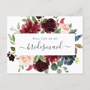 Postal Festiva Floral Burgundy Navy Bouquet Serás Mi