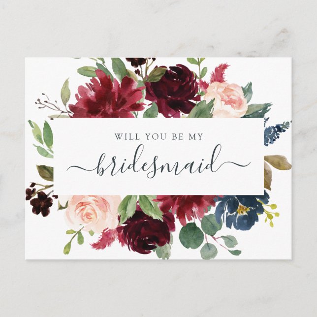 Postal Festiva Floral Burgundy Navy Bouquet Serás Mi (Anverso)