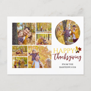 Postal Festiva Floral Caída Moderna Feliz día de gracias foto fam