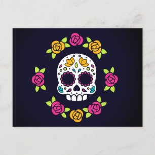 Postal Festiva Floral Catrina Skull   Dia De Los Muertos
