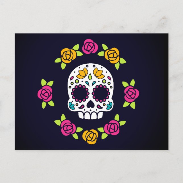 Postal Festiva Floral Catrina Skull | Dia De Los Muertos (Anverso)