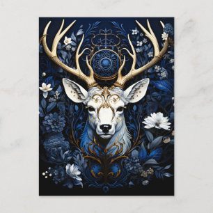 Postal Festiva Floral Celestial Ciervo Gótico de Medianoche