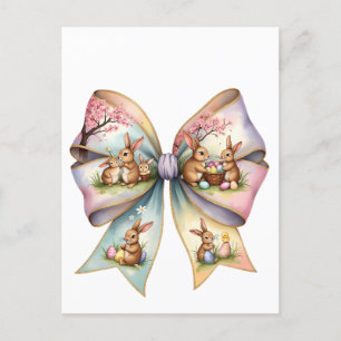 Postal Festiva Floral Cottontail Bunny Coquette Bow Rabbit Easter