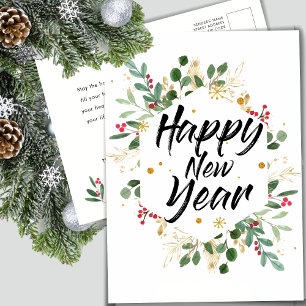 Postal Festiva Floral de oro   Año nuevo Berry Rojo