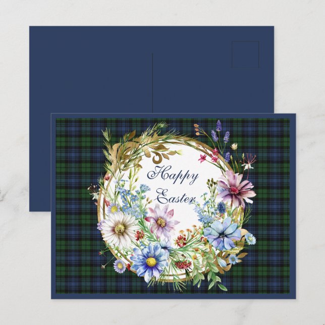 Postal Festiva Floral de Pascua Tartán Tartan (Anverso / Reverso)