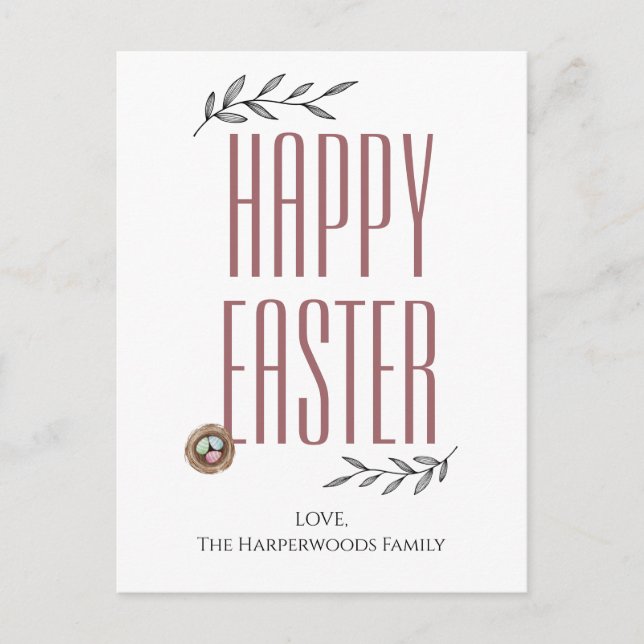 Postal Festiva Floral Elegante Script Familia Pascua Huevo de Pas (Anverso)