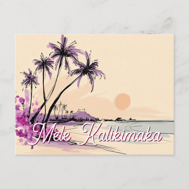 Postal Festiva Floral Hawaii Drawing Mele Kalikimaka (Anverso)