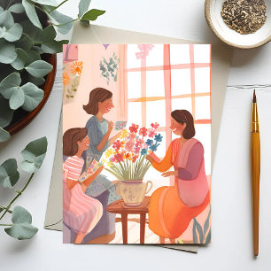 Postal Festiva Floral pintada a mano en el día de la madre