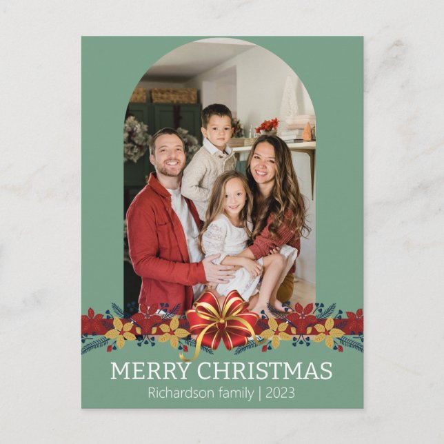 Postal Festiva Floral Sencillo y elegante foto de Navidades famil (Anverso)
