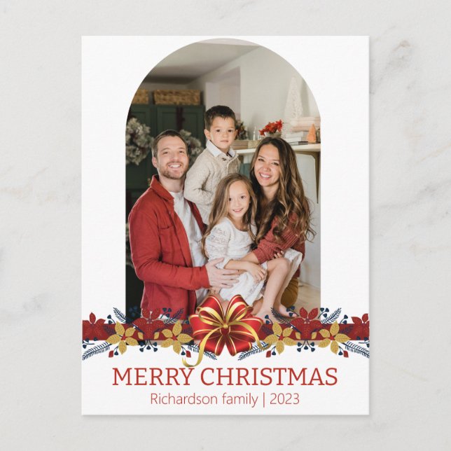 Postal Festiva Floral Sencillo y elegante foto de Navidades famil (Anverso)